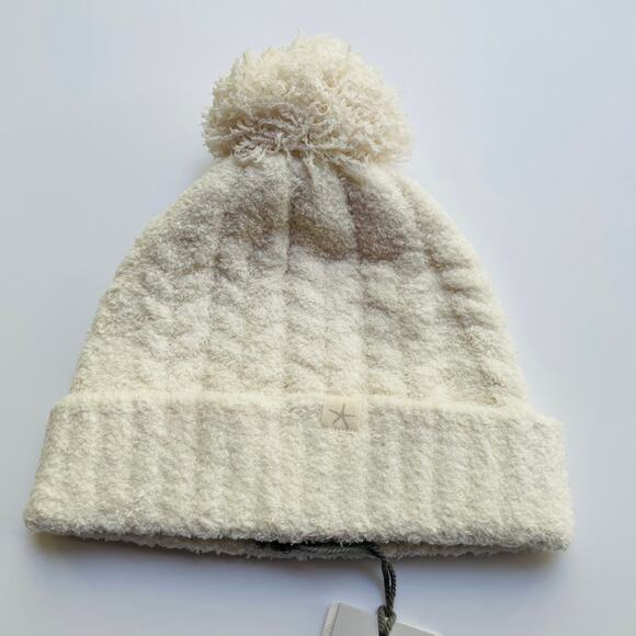 Barefoot Dreams Cozychic Cable Beanie with Pom Pom Cream NEW - Picture 2 of 8